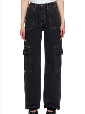 GANNI High-Rise Black Cargo Agni Jeans